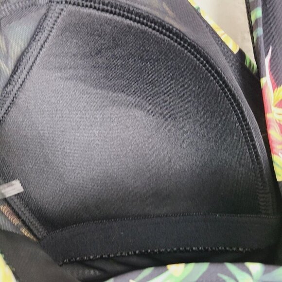 Calia Swim One Piece 4 Swimsuit Bathing Suit Black Tropical Padded Shelf Bra - Picture 4 of 7